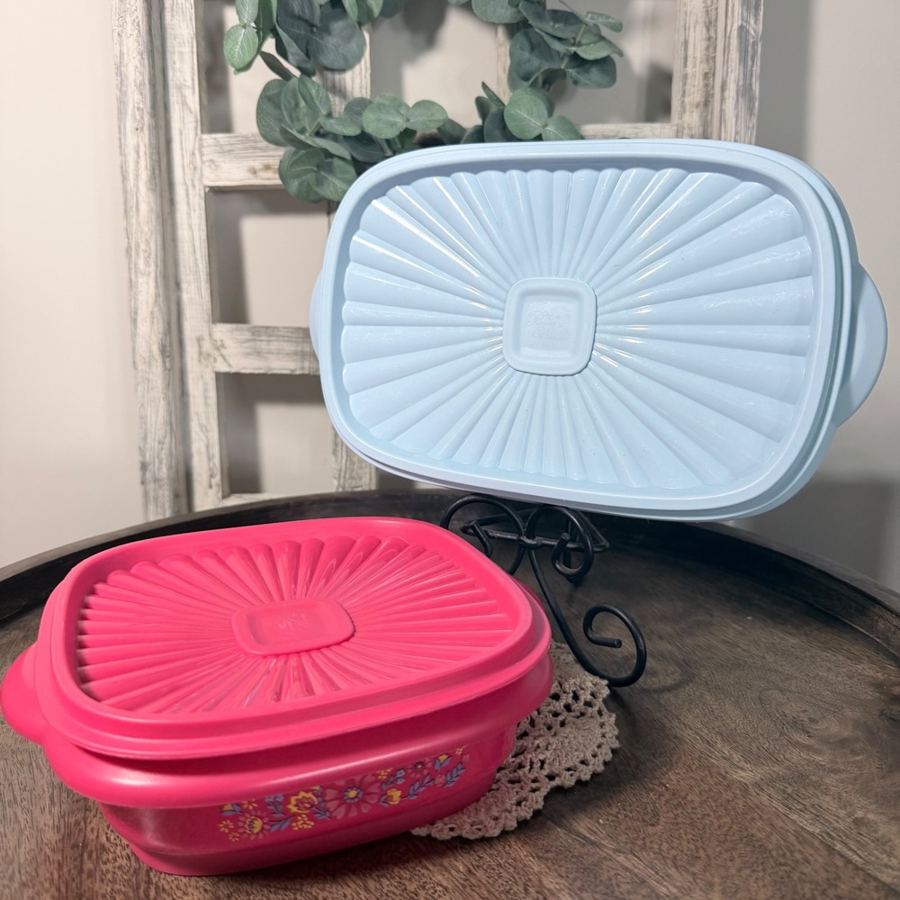 Pioneer Woman Food Storage Container Set 3 Cup & 4 Cup w/Lids Floral Blue Pink